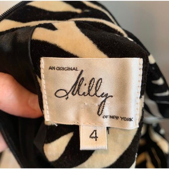 Milly New York Sz 4 Dress Y2K Zebra Animal Print Velvet Sleeveless Sheath Black - Picture 14 of 16